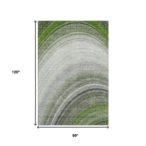 8' X 10' Green Ivory And Gray Ombre Washable Area Rug With UV Protection
