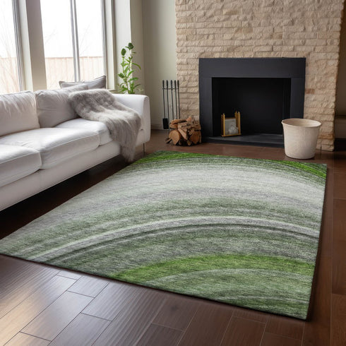 8' X 10' Green Ivory And Gray Ombre Washable Area Rug With UV Protection
