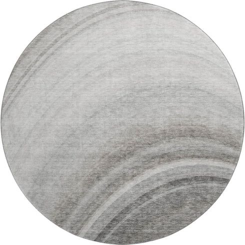 8' Gray Ivory And Beige Ombre Washable Round Rug With UV Protection