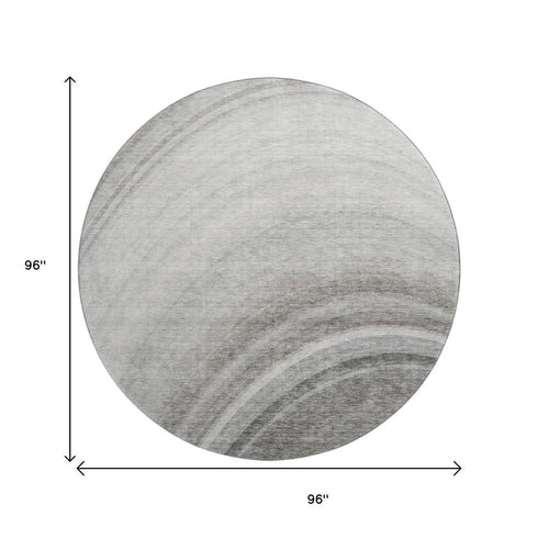 8' Gray Ivory And Beige Ombre Washable Round Rug With UV Protection