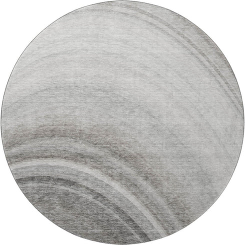 8' Gray Ivory And Beige Ombre Washable Round Rug With UV Protection