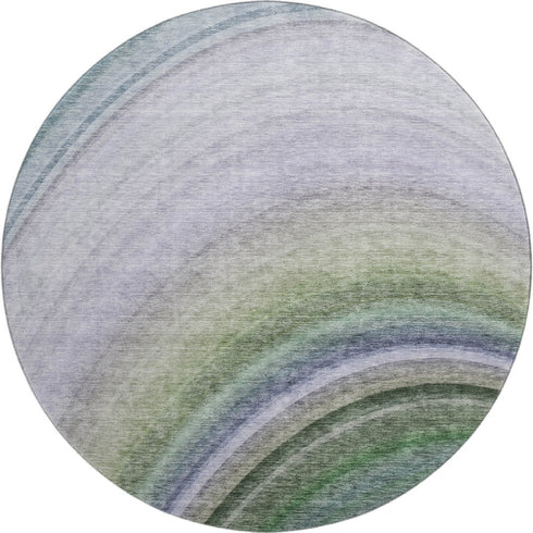 8' Teal Purple And Green Ombre Washable Round Rug With UV Protection