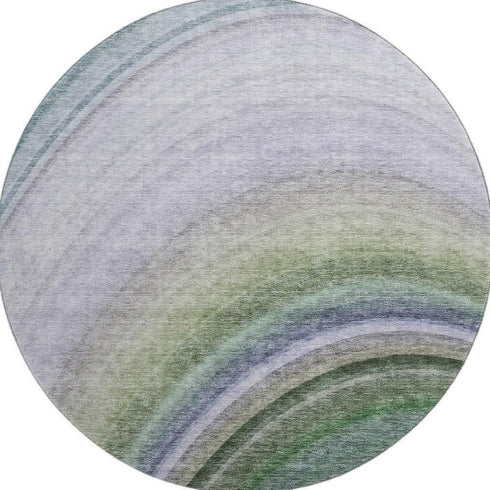 8' Teal Purple And Green Ombre Washable Round Rug With UV Protection