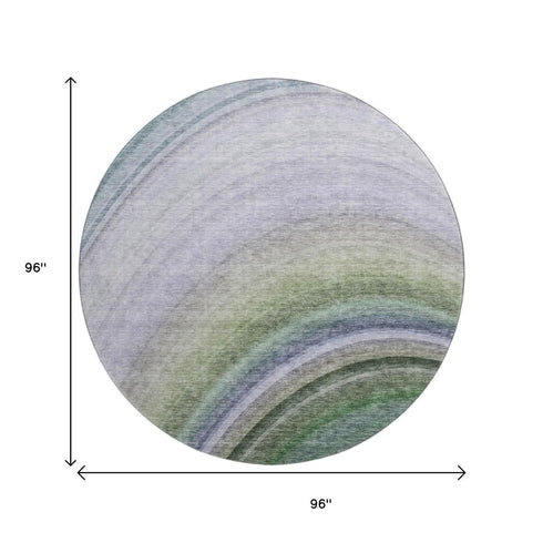 8' Teal Purple And Green Ombre Washable Round Rug With UV Protection