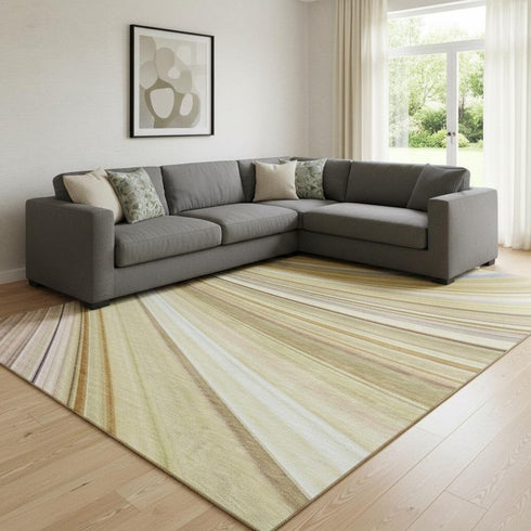 8' X 10' Beige Blue And Ivory Abstract Washable Area Rug With UV Protection