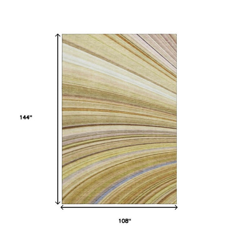 9' X 12' Beige Blue And Ivory Abstract Washable Area Rug With UV Protection