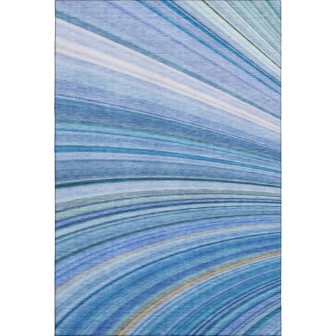 5' X 8' Blue Ivory And Gold Abstract Washable Area Rug With UV Protection