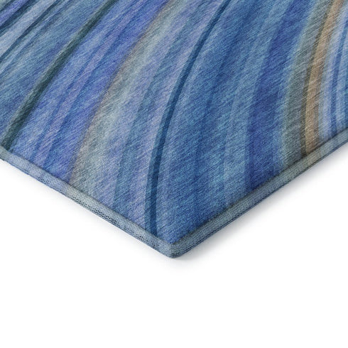5' X 8' Blue Ivory And Gold Abstract Washable Area Rug With UV Protection