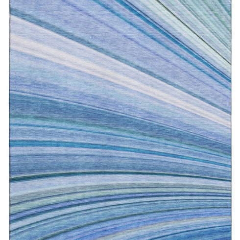 5' X 8' Blue Ivory And Gold Abstract Washable Area Rug With UV Protection