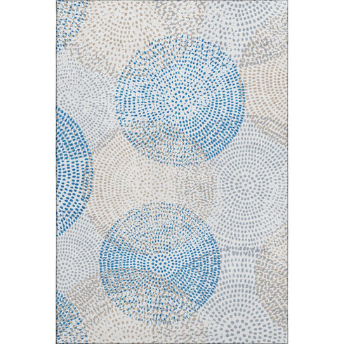 8' X 10' Ivory And Blue Abstract Washable Area Rug With UV Protection