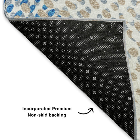 8' X 10' Ivory And Blue Abstract Washable Area Rug With UV Protection