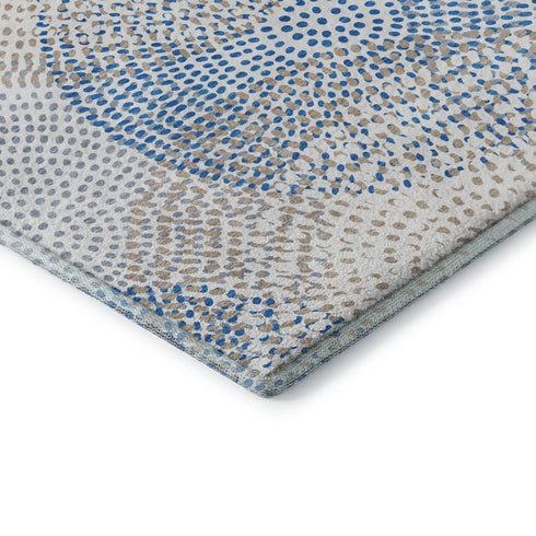 8' X 10' Ivory And Blue Abstract Washable Area Rug With UV Protection