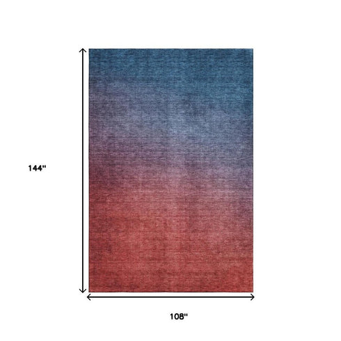 9' X 12' Navy Blue And Red Ombre Washable Area Rug With UV Protection