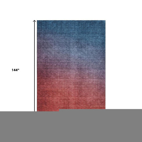 9' X 12' Navy Blue And Red Ombre Washable Area Rug With UV Protection