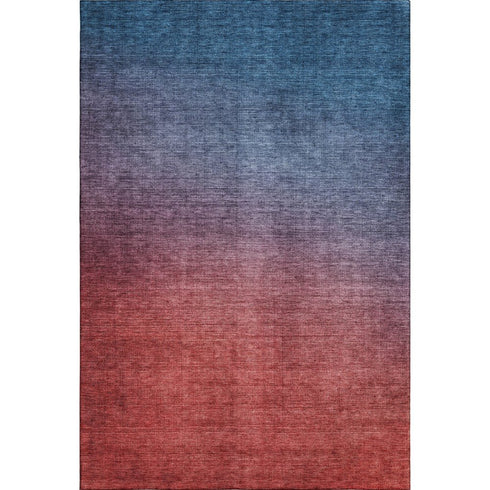 9' X 12' Navy Blue And Red Ombre Washable Area Rug With UV Protection