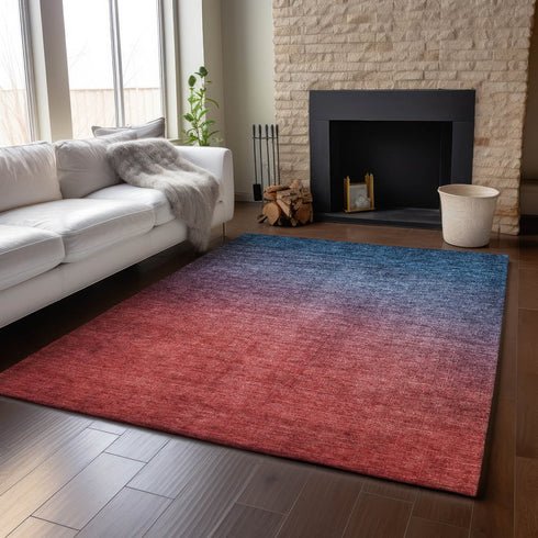 9' X 12' Navy Blue And Red Ombre Washable Area Rug With UV Protection
