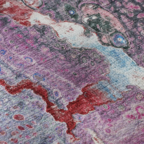 8' X 10' Blue Pink And Purple Abstract Washable Area Rug With UV Protection