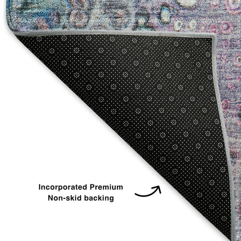 8' X 10' Blue Pink And Purple Abstract Washable Area Rug With UV Protection
