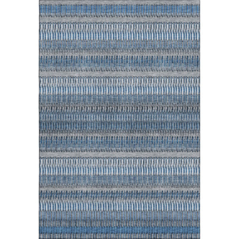 5' X 8' Blue And Ivory Striped Washable Area Rug With UV Protection