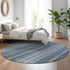8' Blue And Ivory Striped Washable Round Rug With UV Protection