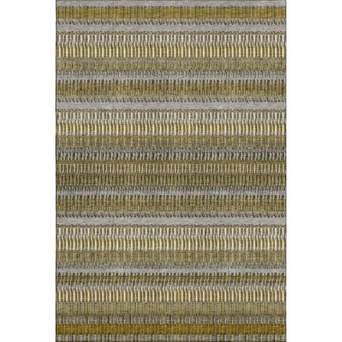 5' X 8' Coffee Ivory And Gray Striped Washable Area Rug With UV Protection