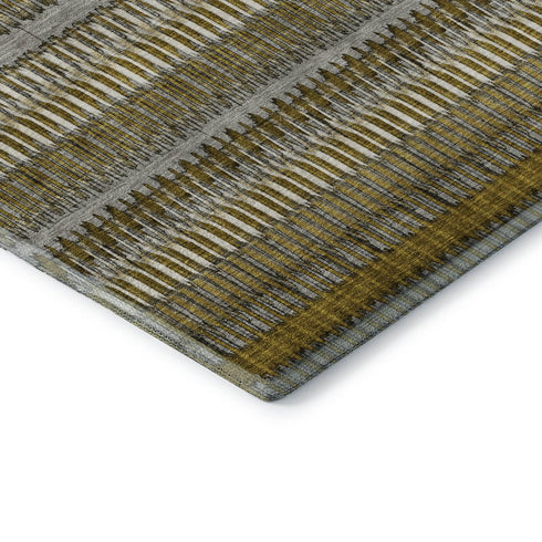 5' X 8' Coffee Ivory And Gray Striped Washable Area Rug With UV Protection