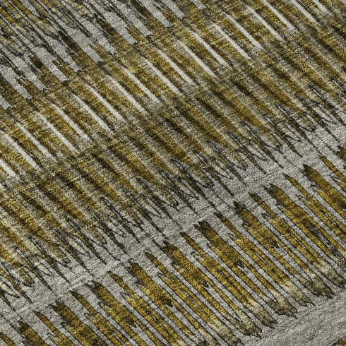 5' X 8' Coffee Ivory And Gray Striped Washable Area Rug With UV Protection