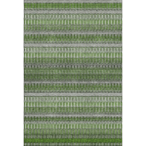 8' X 10' Green Ivory And Gray Striped Washable Area Rug With UV Protection