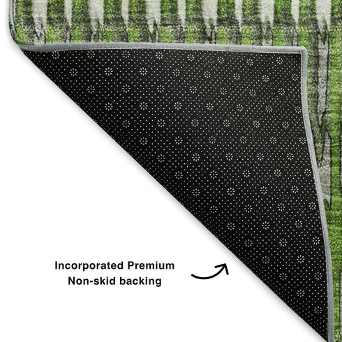 8' X 10' Green Ivory And Gray Striped Washable Area Rug With UV Protection