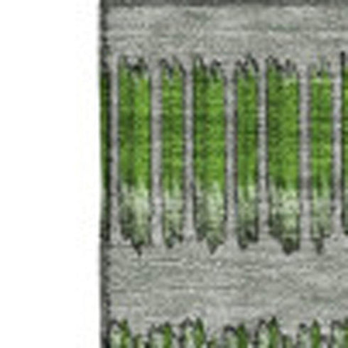 8' X 10' Green Ivory And Gray Striped Washable Area Rug With UV Protection