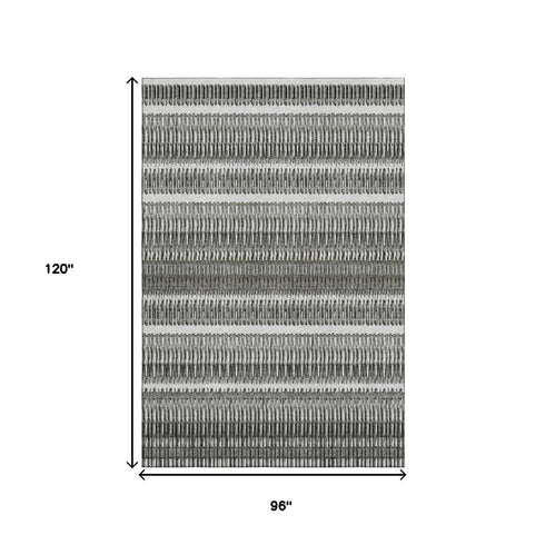 8' X 10' Gray And Ivory Striped Washable Area Rug With UV Protection