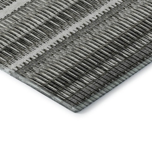 8' X 10' Gray And Ivory Striped Washable Area Rug With UV Protection
