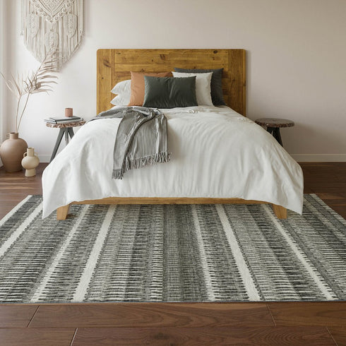 8' X 10' Gray And Ivory Striped Washable Area Rug With UV Protection