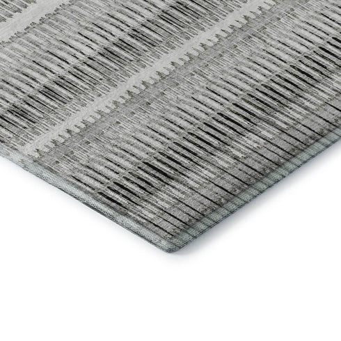 8' X 10' Ivory And Gray Striped Washable Area Rug With UV Protection
