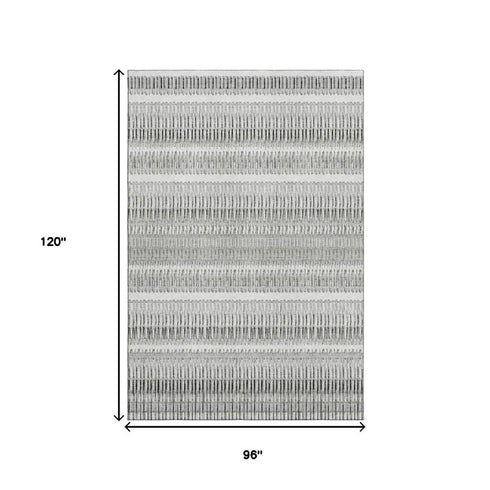8' X 10' Ivory And Gray Striped Washable Area Rug With UV Protection