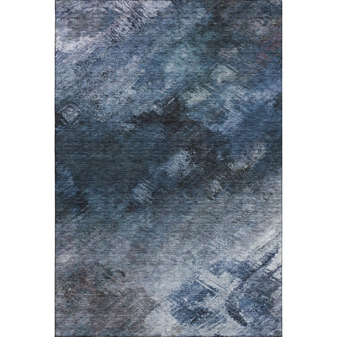 5' X 8' Blue Black And Gray Abstract Washable Area Rug With UV Protection