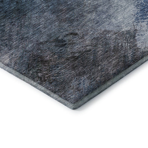 8' Blue Black And Gray Abstract Washable Round Rug With UV Protection