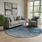 8' Blue Black And Gray Abstract Washable Round Rug With UV Protection