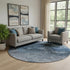 8' Blue Black And Gray Abstract Washable Round Rug With UV Protection