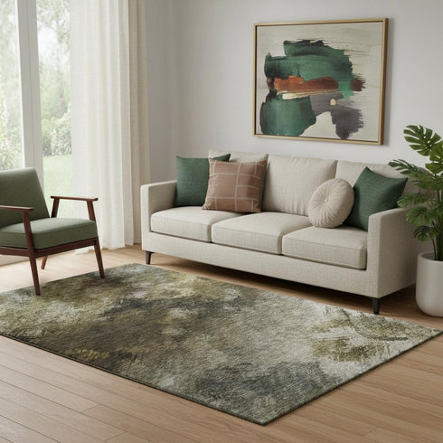 5' X 8' Chocolate Gray And Charcoal Abstract Washable Area Rug With UV Protection