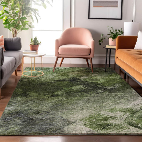 8' X 10' Green Gray And Charcoal Abstract Washable Area Rug With UV Protection