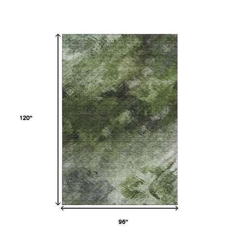 8' X 10' Green Gray And Charcoal Abstract Washable Area Rug With UV Protection