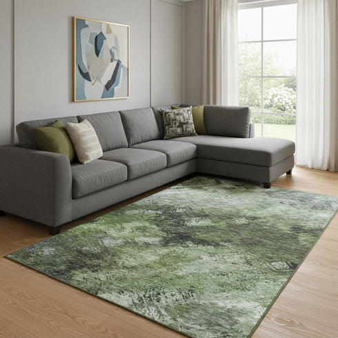 8' X 10' Green Gray And Charcoal Abstract Washable Area Rug With UV Protection