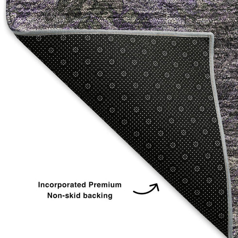 5' X 8' Purple Gray And Ivory Abstract Washable Area Rug With UV Protection