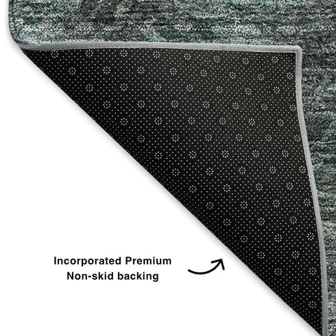 5' X 8' Teal Ivory And Gray Abstract Washable Area Rug With UV Protection