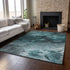 5' X 8' Teal Ivory And Gray Abstract Washable Area Rug With UV Protection