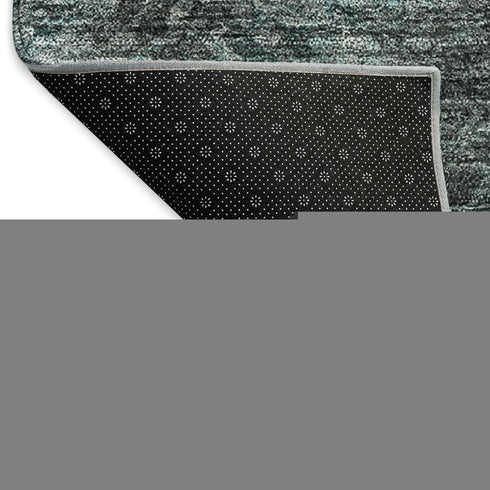 8' Teal Ivory And Gray Abstract Washable Round Rug With UV Protection