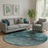 8' Teal Ivory And Gray Abstract Washable Round Rug With UV Protection