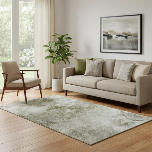 5' X 8' Taupe Ivory And Gray Abstract Washable Area Rug With UV Protection