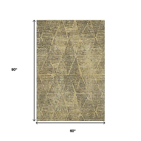 9' X 12' Gold And Charcoal Diamond Washable Area Rug With UV Protection